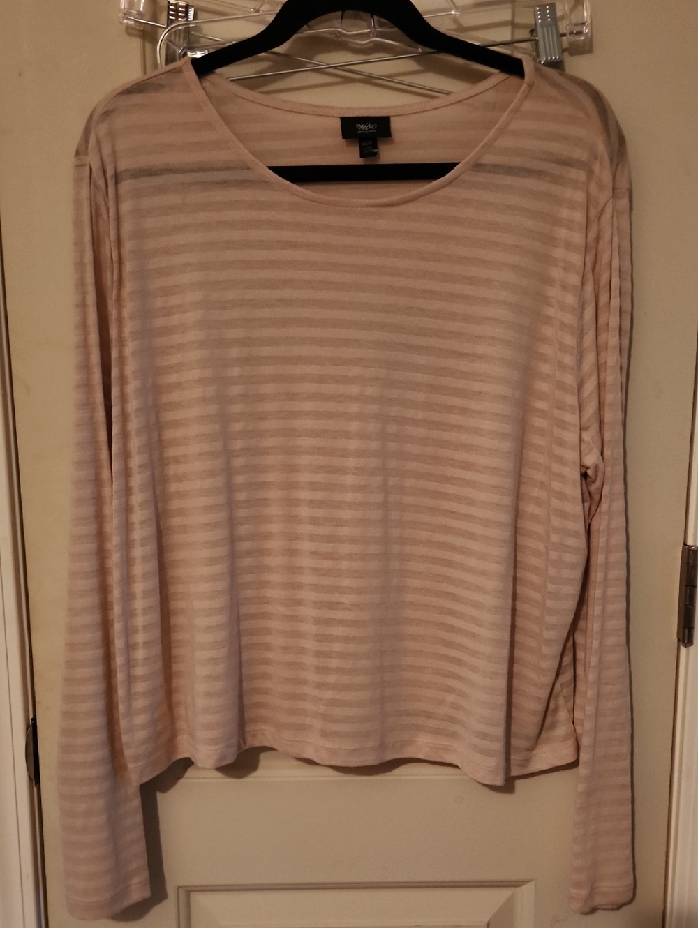 Pale Pink Striped Long Sleeve Crop Top